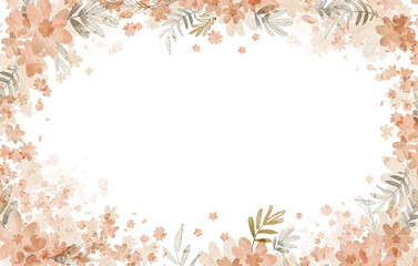 Peach colored PNG transparent floral background. Digitally hand painted illustration