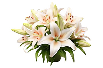 Fototapeta na wymiar Lily Blossom Bouquet Isolated On Transparent Background
