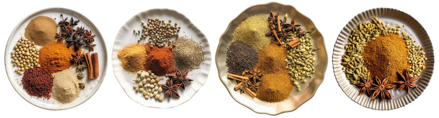 Top view of plates with Panch Phoron spice - obrazy, fototapety, plakaty