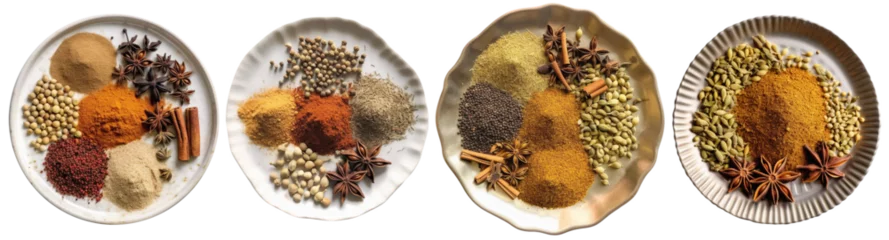 Poster Top view of plates with Panch Phoron spice © Farantsa