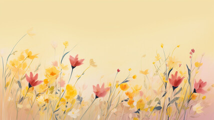 spring banner, spring flowers on a light yellow background