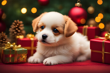puppy with christmas gift