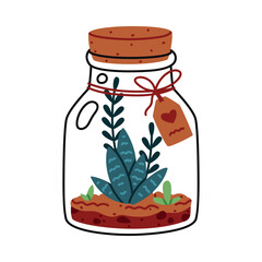 Home Florarium with Plant in Glass Transparent Vessel Vector Illustration
