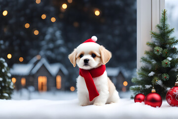 dog in santa hat