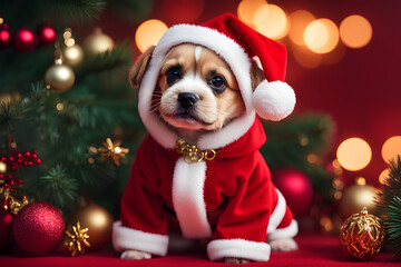 dog in santa claus hat