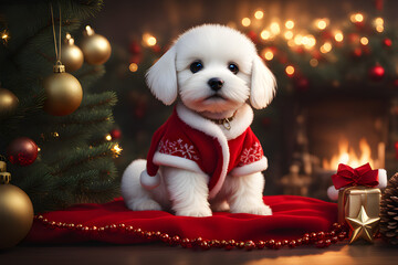 christmas dog with gifts