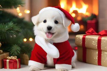 puppy in santa hat