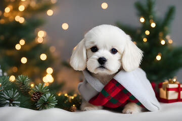puppy with christmas gift
