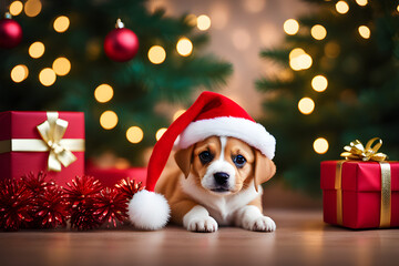 christmas dog with gift