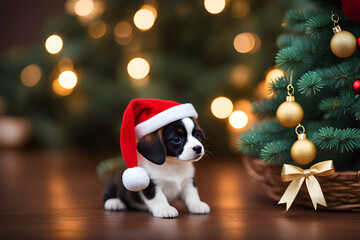 dog in santa hat