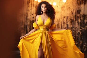 Stunning Woman in Yellow Gown A fictional character created by Generated AI. 