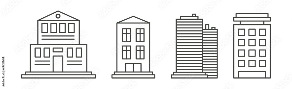 Sticker city building and construction line icon vector set