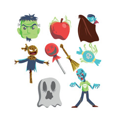 Hand drawn cute cartoon character halloween zombie vampire witch collection