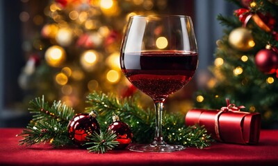 red wine and christmas decorations
