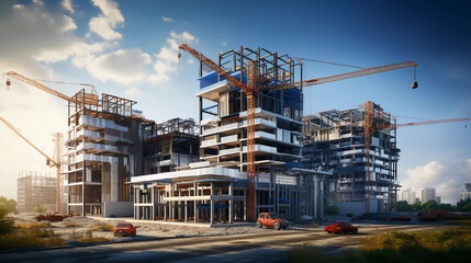 building under construction, industrial development, construction site engineering 