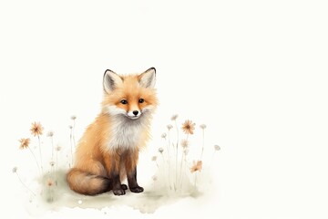 A Fox Sitting in a Field of Flowers - obrazy, fototapety, plakaty