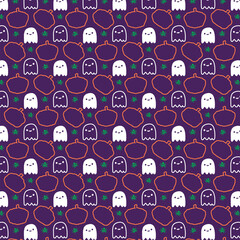 Hand drawn cute cartoon halloween pumpkins face seamless pattern