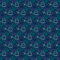 Hand drawn cute peekaboo halloween trick or treat seamless pattern background