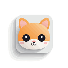 Cute cat face on white square button,