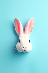 Obraz premium A white rabbit with pink ears on blue.