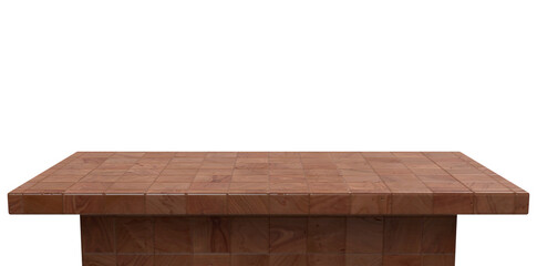 Wood table perspective view, wooden surface of desk, kitchen top made of brown timber board isolated on transparent background. Tabletop interior design element, Realistic 3d