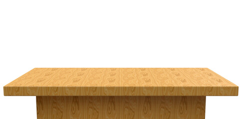 Wood table perspective view, wooden surface of desk, kitchen top made of brown timber board isolated on transparent background. Tabletop interior design element, Realistic 3d