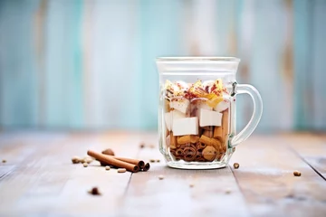 Foto op Canvas hot cocoa in transparent mug, close-up steam © Alfazet Chronicles