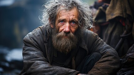 Obraz premium homeless old man sitting on ground.