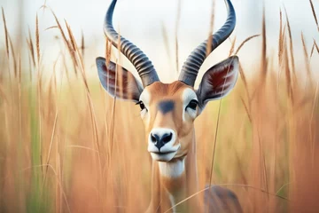 Photo sur Plexiglas Antilope solo impala with spiral horns amid tall grass