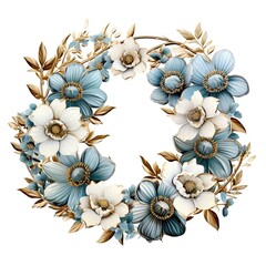 Floral Wreath with Blue and White Flowers