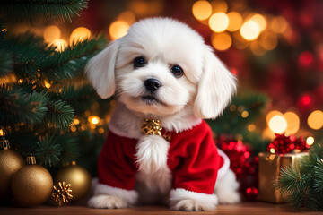 puppy in santa claus hat