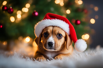 dog in santa hat
