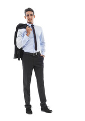 Business man, suit blazer and studio portrait for pride, mockup or career as corporate lawyer by...