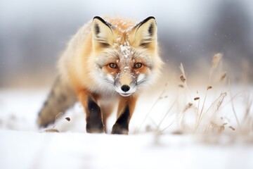 fox with a snowy muzzle after digging for prey