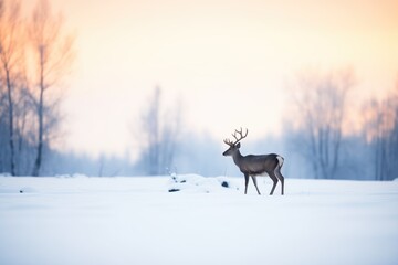Obraz premium deer silhouette at dawn with snow-covered ground