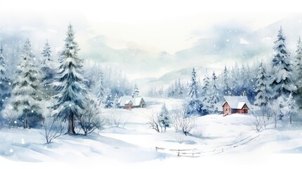 Fototapeta premium A scenic winter landscape with snow-covered houses and trees