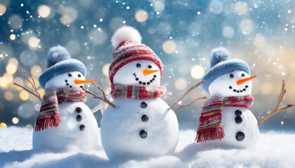 Fototapeta premium マフラーと帽子を身につけた雪だるま
