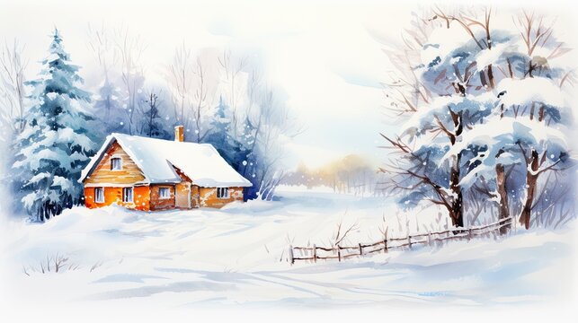 A Winter Scene with a Dwelling Surrounded by Snow