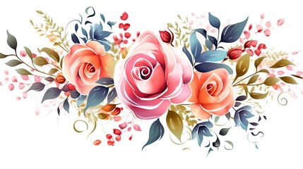 A vibrant watercolor bouquet of flowers with roses