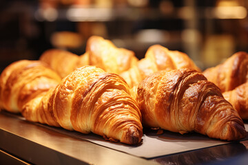 Close up of croissant pastries at bakery