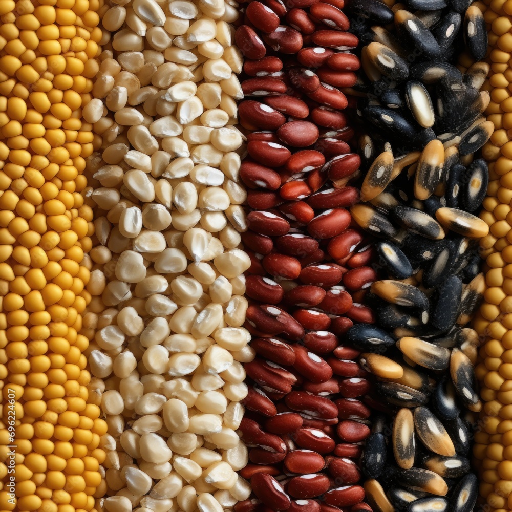 Poster various types of beans and corn. generative ai.