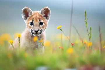 Foto op Plexiglas puma in a field of mountain wildflowers © Alfazet Chronicles