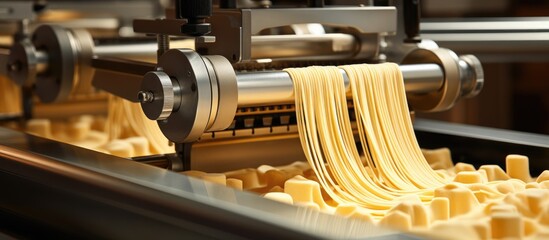 Fresh pasta is produced by automated food factories. - obrazy, fototapety, plakaty