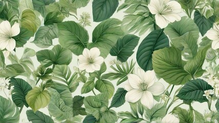 Illustrating the Natural Beauty of Lush Green Leaves in Full Bloom, an Ideal Cover Page for an Environmentally-Friendly Wallpaper, Bringing the Garden to Life.