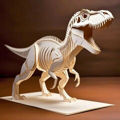 Photo of a paper cutout, kirigami style t-rex diansour