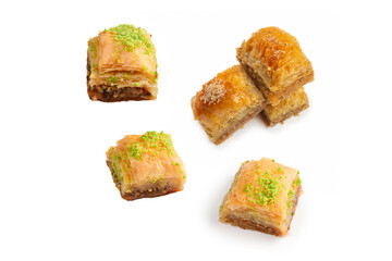 Delicious sweet baklava isolated on white background.