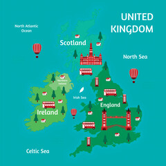 United kingdom map with hand drawn style illustration