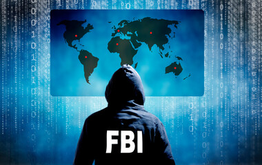 FBI anti cybercrime unit with a world map