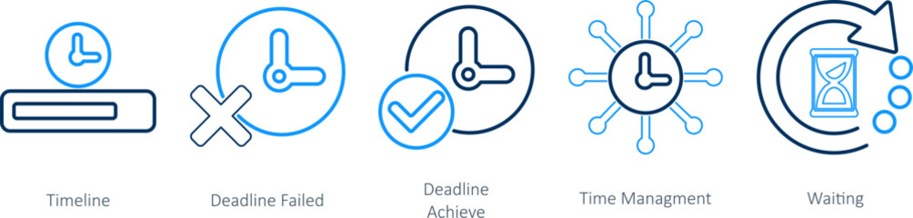 A set of 5 Mix icons as timeline, deadline failed, deadline achieve