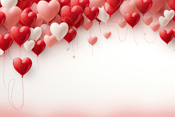 Valentines banner with blank space for text, heart balloon white background - obrazy, fototapety, plakaty